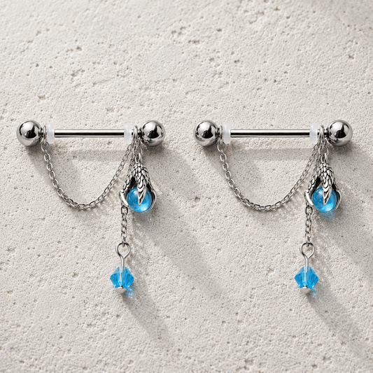 14G dragon claw aqua orb chained body jewelry shield pair