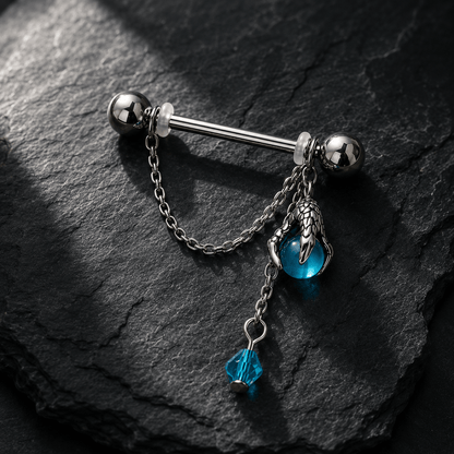 Dragon claw aqua orb body jewelry pair flat lay