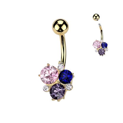 Surgical Steel Multicolor Gem Cluster Belly Button Ring Belly Button Ring Impulse Piercings Gold