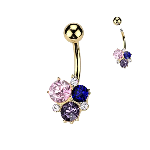 Surgical Steel Multicolor Gem Cluster Belly Button Ring Belly Button Ring Impulse Piercings Gold