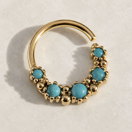Gold Plated Aqua Synthetic Opal Seamless Ring - Skin Metals