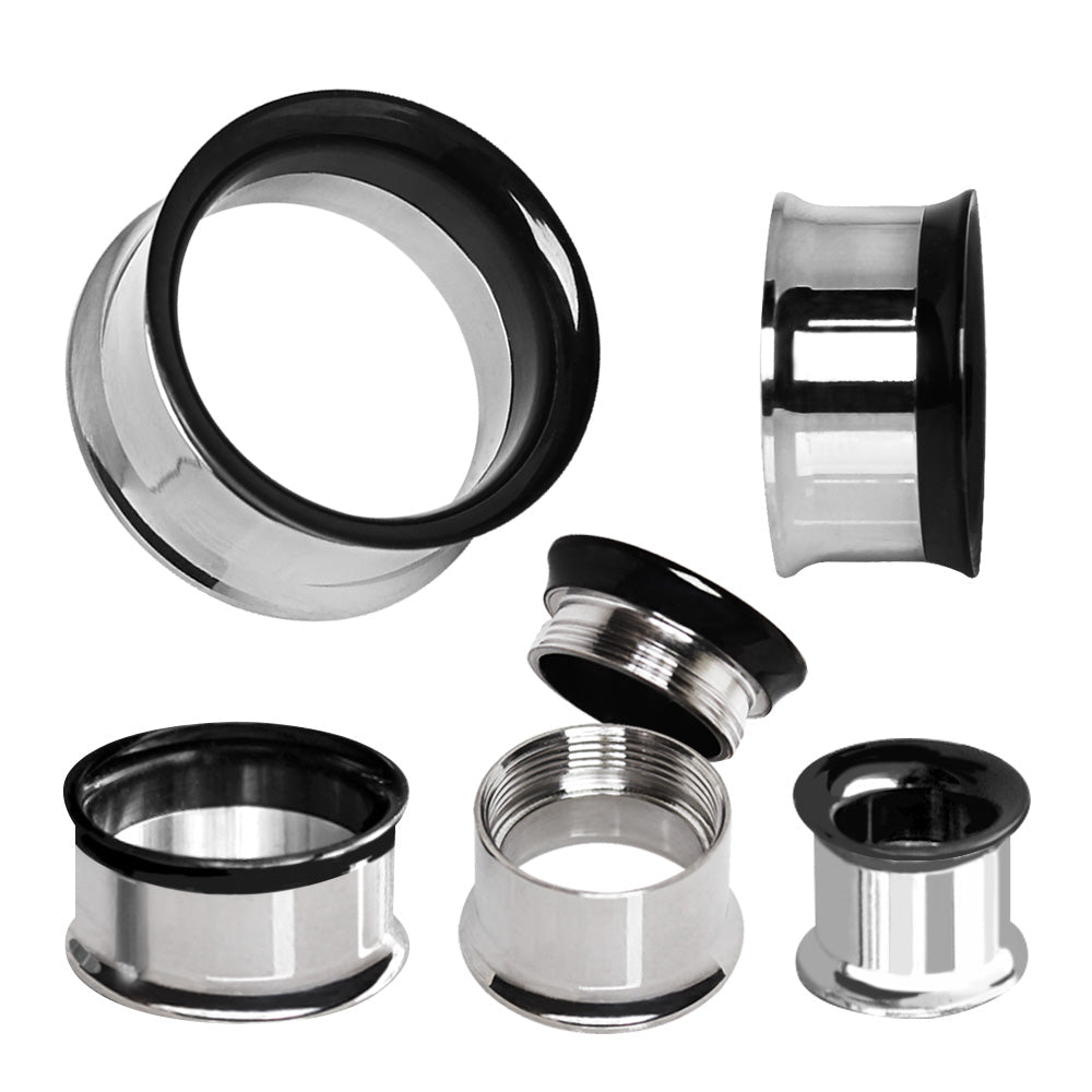 2-in-1 Black PVD & Steel Screw Tunnel Plug — Sold as Pair