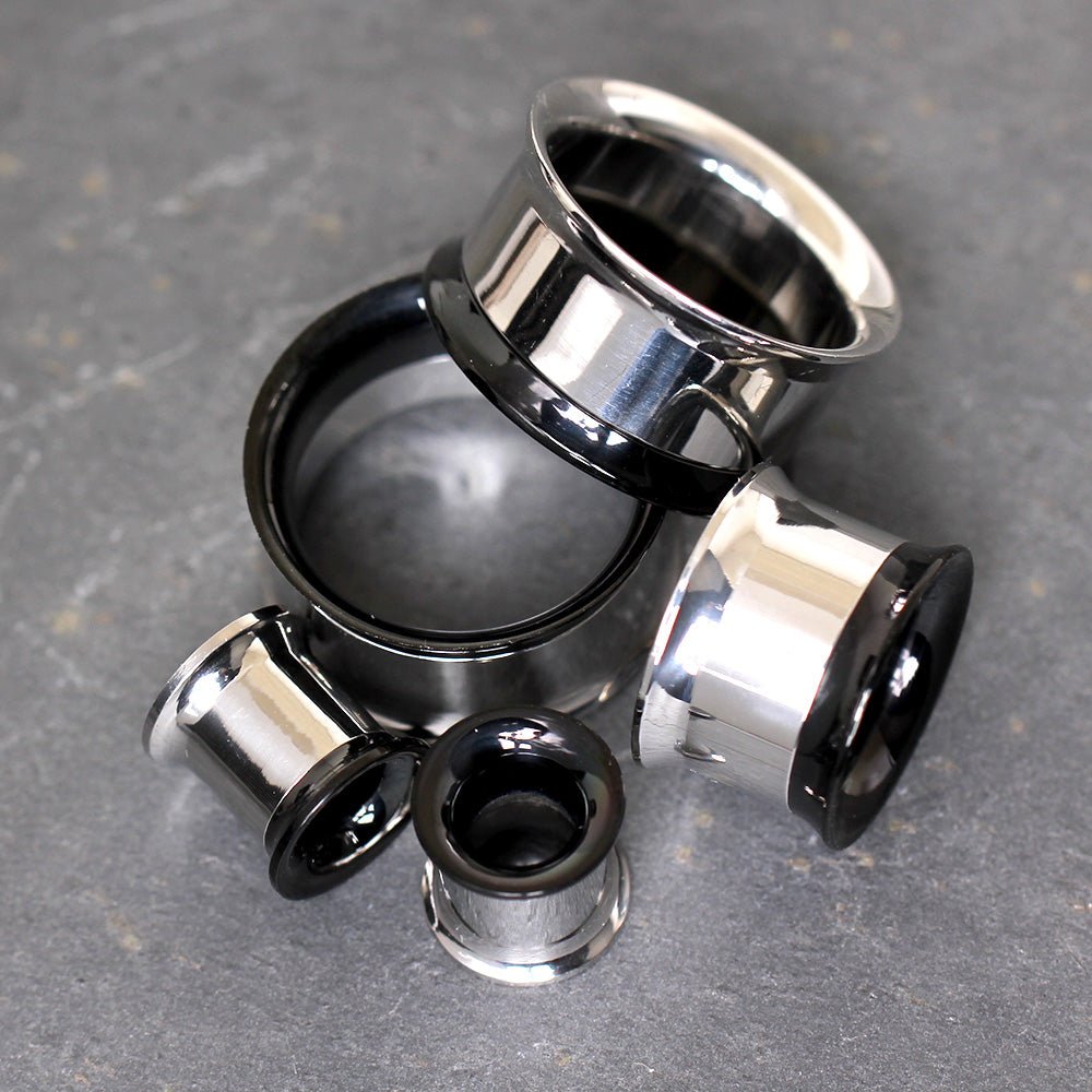 2-in-1 Black PVD & Steel Screw Tunnel Plug — Sold as Pair