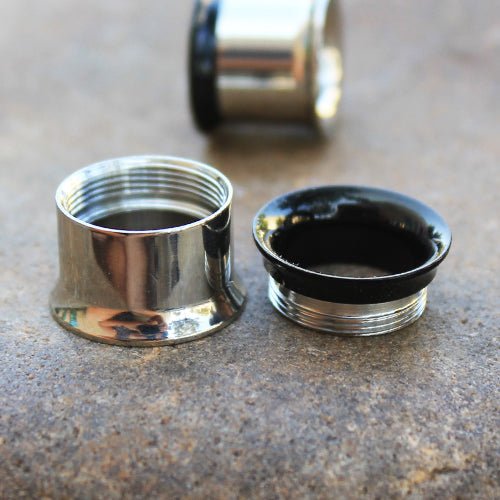 2-in-1 Black PVD & Steel Screw Tunnel Plug — Sold as Pair