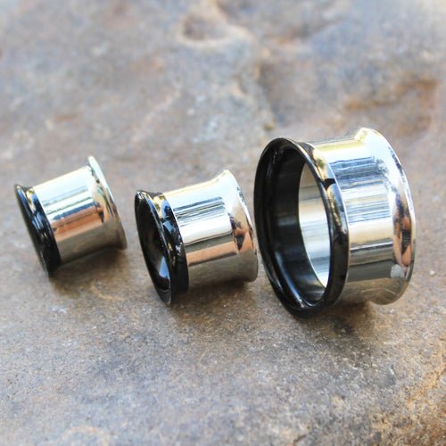 2-in-1 Black PVD & Steel Screw Tunnel Plug — Sold as Pair