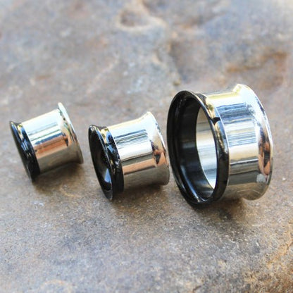 2-in-1 Black PVD & Steel Screw Tunnel Plug — Sold as Pair