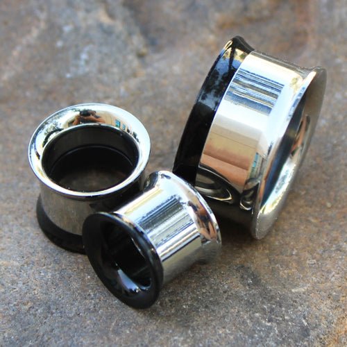 2-in-1 Black PVD & Steel Screw Tunnel Plug — Sold as Pair