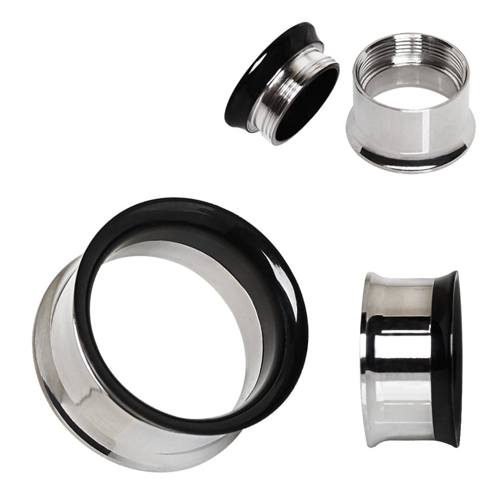 2-in-1 Black PVD & Steel Screw Tunnel Plug — Sold as Pair