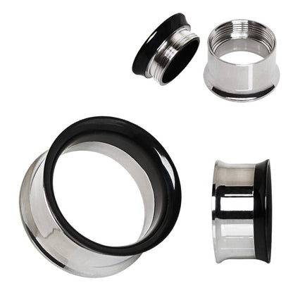 2-in-1 Black PVD & Steel Screw Tunnel Plug — Sold as Pair