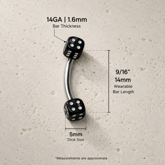 316L Surgical Steel Eyebrow Ring with UV Acrylic Dice Balls
