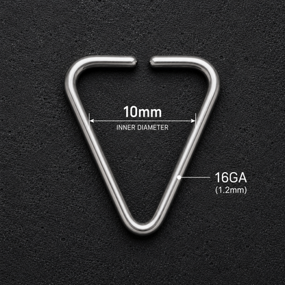 Triangle cartilage earring size chart, 16GA 1.2mm thickness 10mm inner diameter measurements
