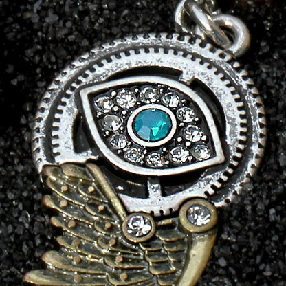 Gemmed Steampunk All Seeing Eye Navel Ring with Mechanical Wing Dangle Navel Ring Impulse Piercings