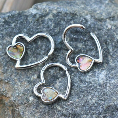 Stainless Steel Abalone Shell Heart Annealed Cartilage Earring Captive Bead Impulse Piercings