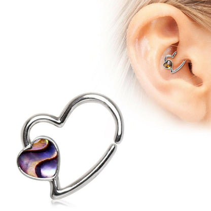 Stainless Steel Abalone Shell Heart Annealed Cartilage Earring Captive Bead Impulse Piercings