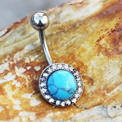 Stainless Steel Antique Jeweled Turquoise Navel Ring Navel Ring Impulse Piercings