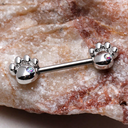 Aurora Borealis Dog Paw Nipple Bars in 316L Stainless Steel Nipple Ring Impulse Piercings