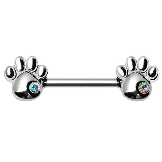 Aurora Borealis Dog Paw Nipple Bars in 316L Stainless Steel Nipple Ring Impulse Piercings