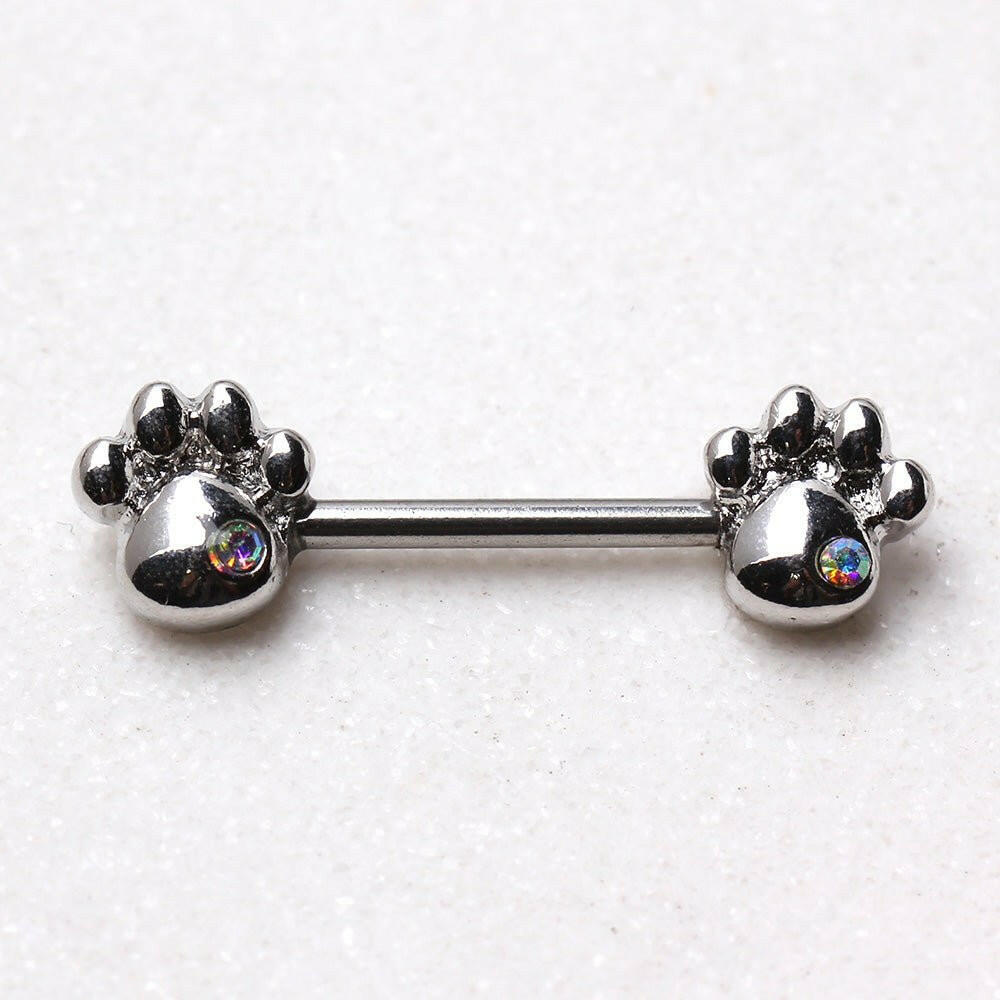 Aurora Borealis Dog Paw Nipple Bars in 316L Stainless Steel Nipple Ring Impulse Piercings