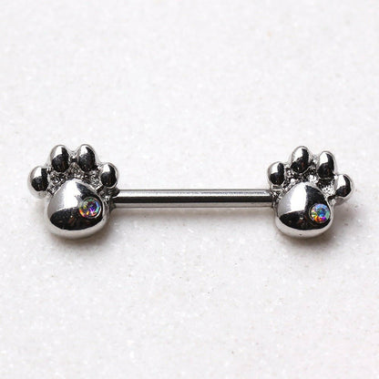 Aurora Borealis Dog Paw Nipple Bars in 316L Stainless Steel Nipple Ring Impulse Piercings