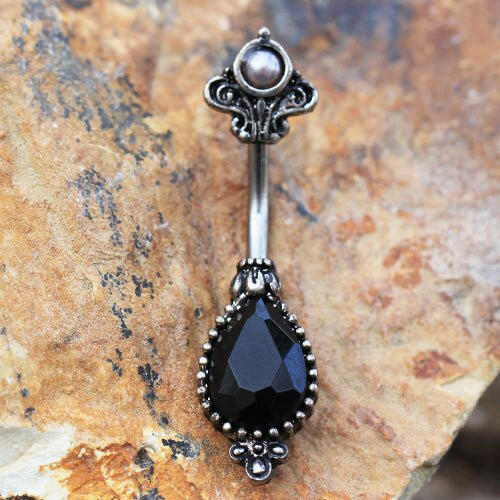 Stainless Steel Black Victorian Design Belly Button Navel Ring Navel Ring Impulse Piercings