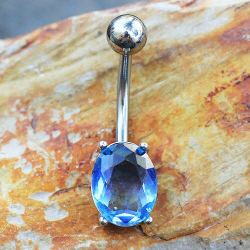 Stainless Steel Blue Synthetic Tourmaline Navel Ring Navel Ring Impulse Piercings