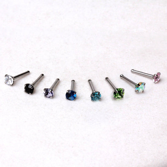 316L Stainless Steel Bone Nose Ring with Prong Set 3mm Gem - Skin Metals