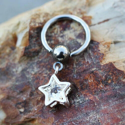 Stainless Steel Captive Bead Ring with Star Dangle Nipple Jewelry Captive Bead Impulse Piercings