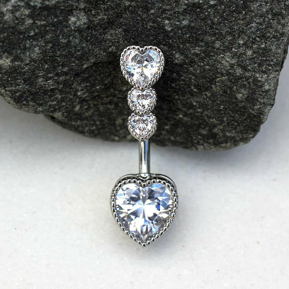 Elegant Cascading Heart Navel Ring in Durable 316L Stainless Steel Navel Ring Impulse Piercings