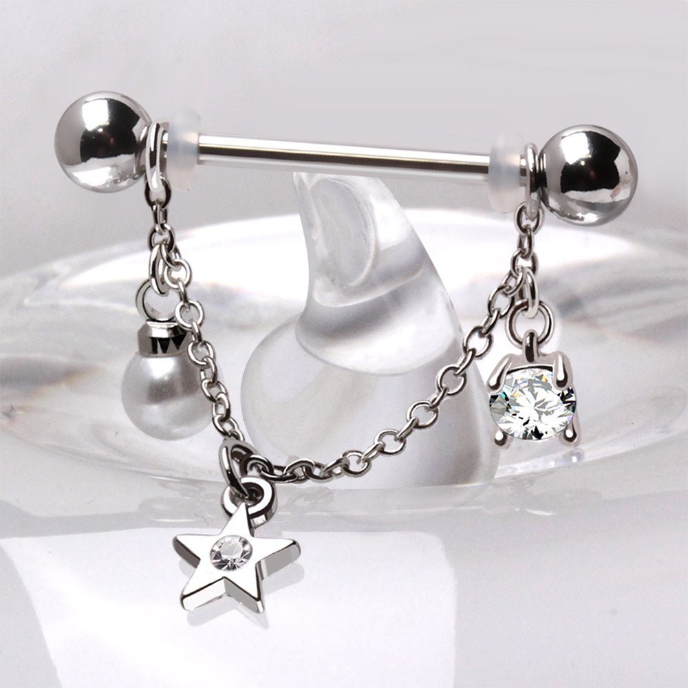 316L Stainless Steel Chained Sun, Moon & Star Nipple Shield Nipple Ring Skin Metals