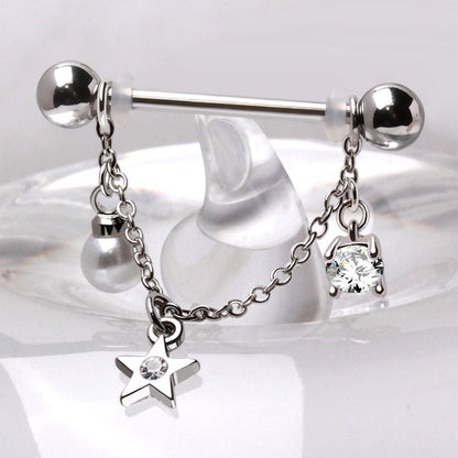 316L Stainless Steel Chained Sun, Moon & Star Nipple Shield Nipple Ring Skin Metals
