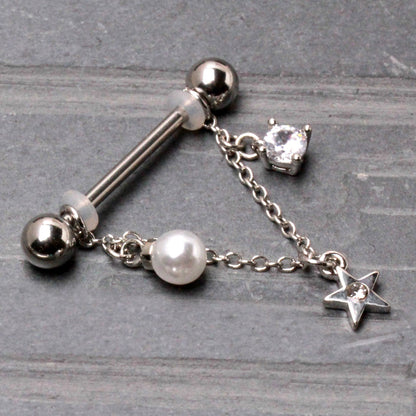 316L Stainless Steel Chained Sun, Moon & Star Nipple Shield Nipple Ring Skin Metals