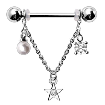 316L Stainless Steel Chained Sun, Moon & Star Nipple Shield Nipple Ring Skin Metals