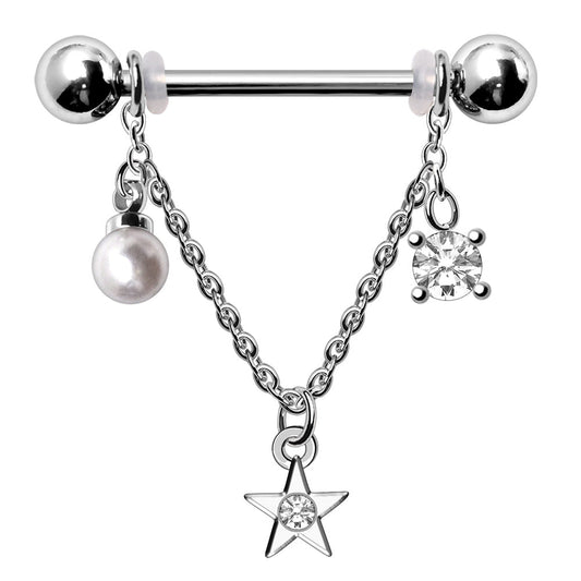 316L Stainless Steel Chained Sun, Moon & Star Nipple Shield Nipple Ring Skin Metals