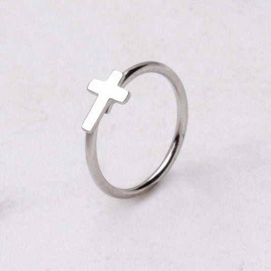 316L Stainless Steel Cross Nose Hoop Ring - Skin Metals