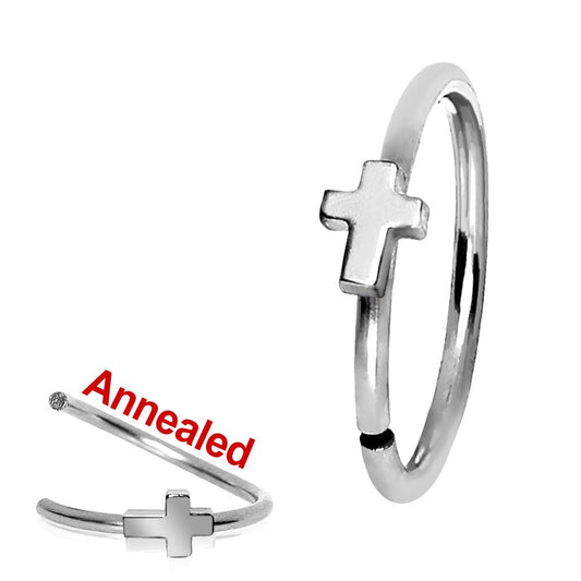 316L Stainless Steel Cross Nose Hoop Ring - Skin Metals