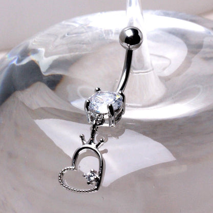 316L Stainless Steel Crowned Heart Dangle Navel Ring Navel Ring Skin Metals