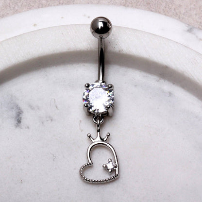 316L Stainless Steel Crowned Heart Dangle Navel Ring Navel Ring Skin Metals