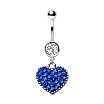 Stainless Steel Crystal Heart Dangle Belly Button Navel Ring Navel Ring Impulse Piercings Blue