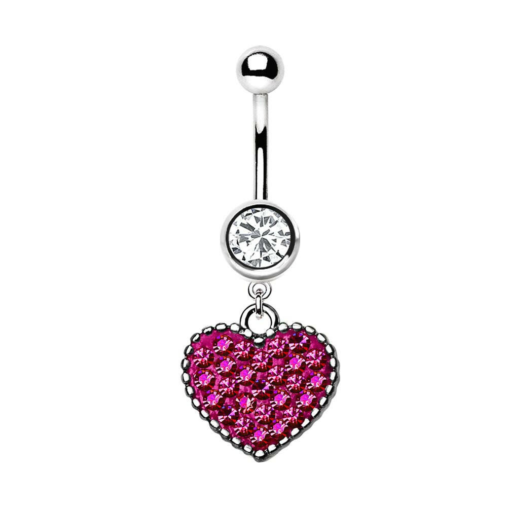 Stainless Steel Crystal Heart Dangle Belly Button Navel Ring Navel Ring Impulse Piercings Fuchsia