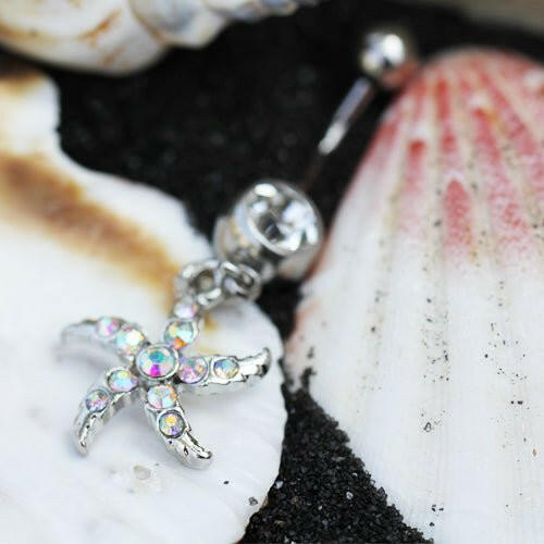 Stainless Steel Crystal Star Fish Dangle Belly Button Navel Ring Navel Ring Impulse Piercings