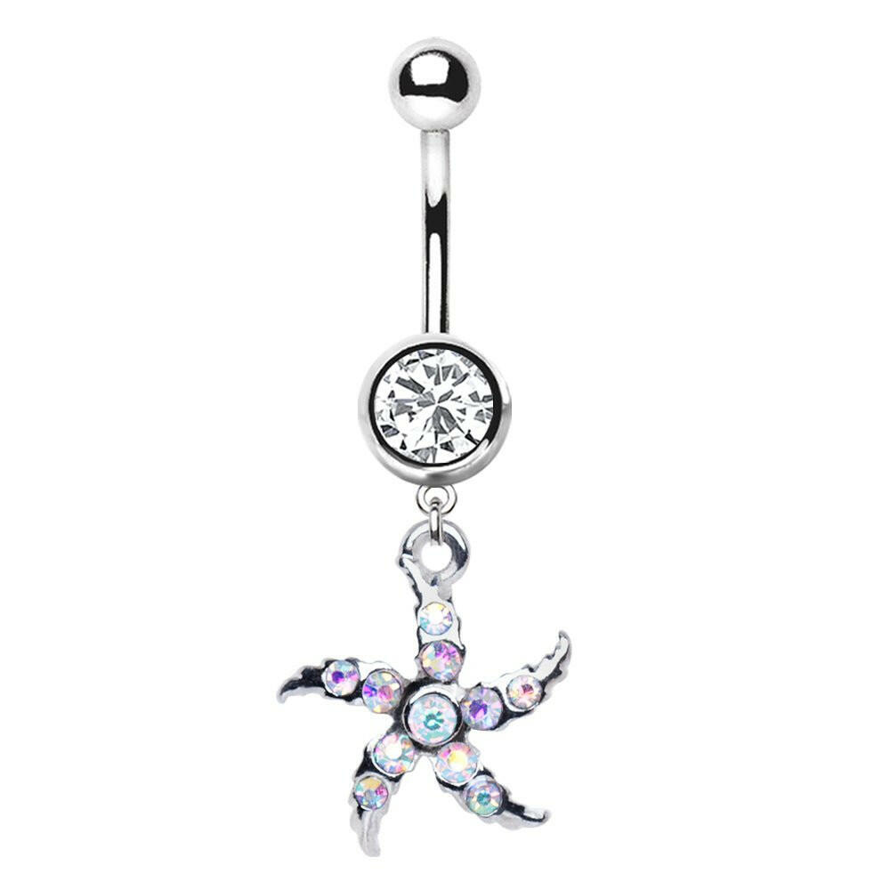 Stainless Steel Crystal Star Fish Dangle Belly Button Navel Ring Navel Ring Impulse Piercings