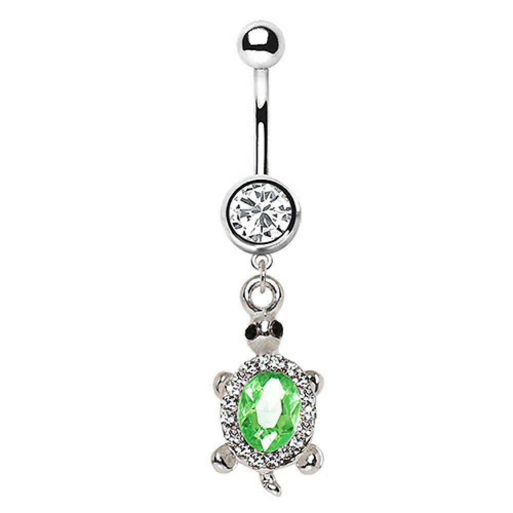 Stainless Steel Dazzling Green Turtle Dangle Navel Ring Navel Ring Impulse Piercings