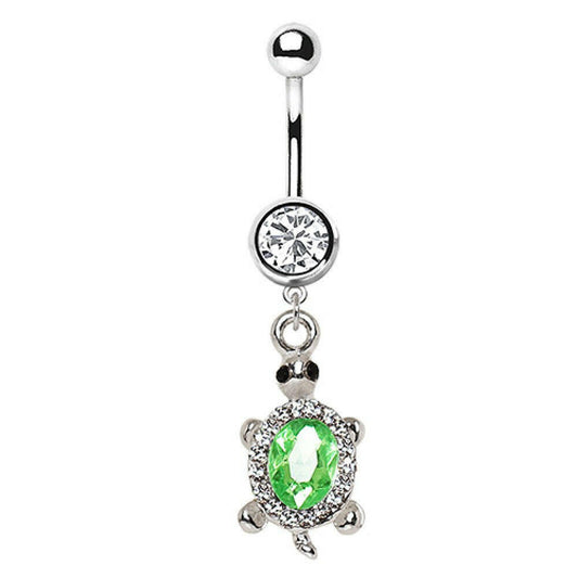 Stainless Steel Dazzling Green Turtle Dangle Navel Ring Navel Ring Impulse Piercings