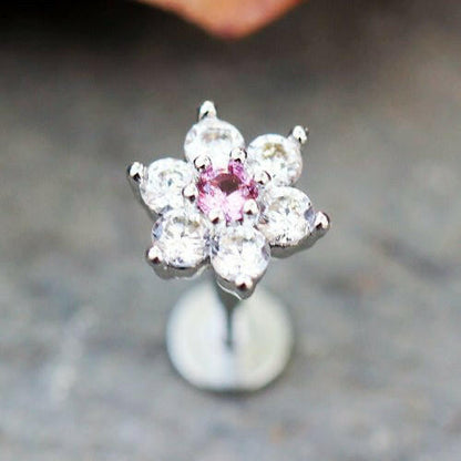 Stainless Steel Dazzling Pink Flower Labret Labret Impulse Piercings