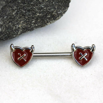 Stainless Steel Devil's Heart Nipple Bar Rings Nipple Ring Impulse Piercings