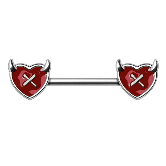 Stainless Steel Devil's Heart Nipple Bar Rings Nipple Ring Impulse Piercings