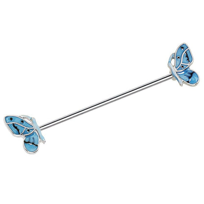 Stainless Steel Double Blue Butterfly Industrial Barbell Industrial Barbell Impulse Piercings