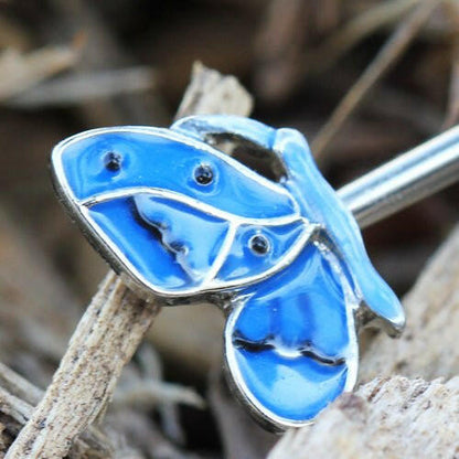 Stainless Steel Double Blue Butterfly Industrial Barbell Industrial Barbell Impulse Piercings