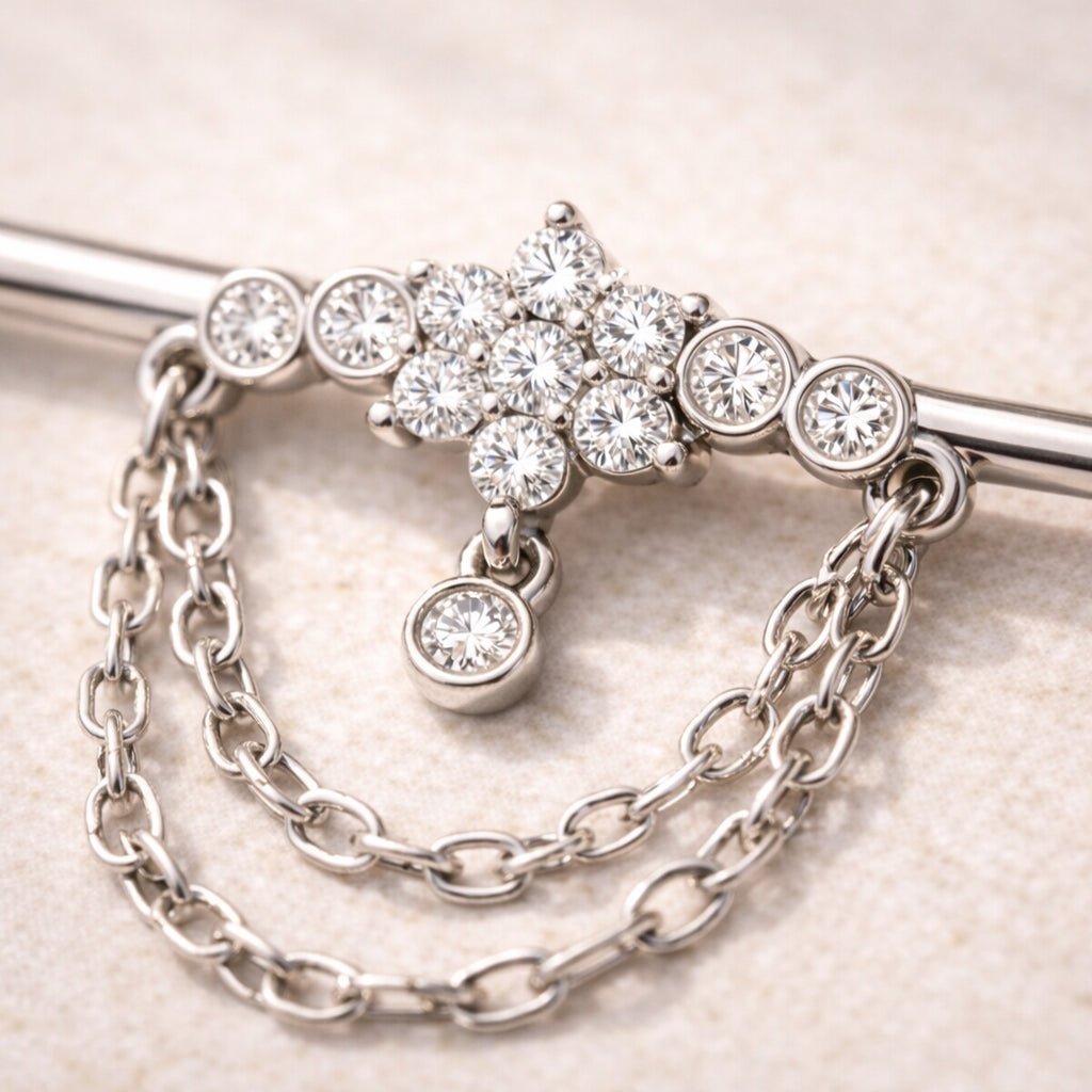 316L Stainless Steel Double Chained Jeweled Tiara Industrial Barbell - Skin Metals
