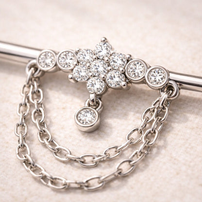316L Stainless Steel Double Chained Jeweled Tiara Industrial Barbell - Skin Metals